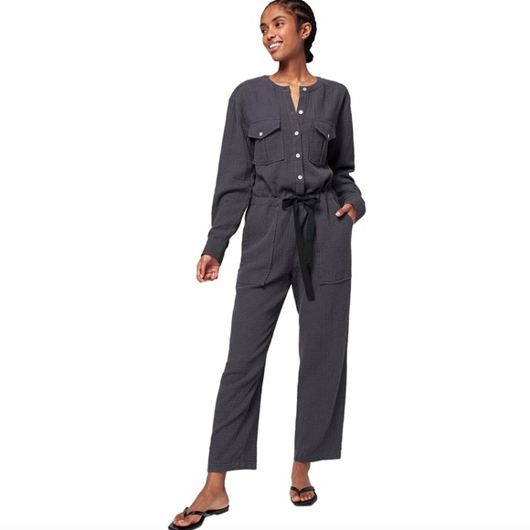 Faherty Dream Gauze Cotton Long Sleeve Jumpsuit Grey Gray Small $178 - Picture 2 of 11